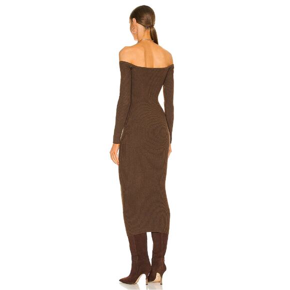 L'Academie Long Sleeve Tucci Knit Bustier Ribbed Midi Dress Womens Small Brown - Picture 3 of 10